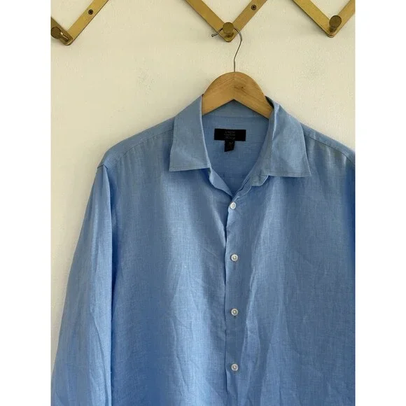 Club Room Luxury 100% Linen Shirt Men's Size Medium Blue Button Down Long Sleeve - Picture 3 of 7